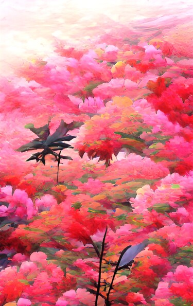 Digitale Kunst getiteld "pink leaves 3" door Mahesh Tolani, Origineel Kunstwerk, Digitaal Schilderwerk