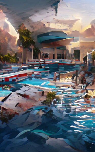 Digital Arts titled "SWIMMING POOL 3" by Mahesh Tolani, Original Artwork, Digital Painting