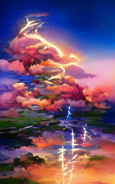 Digitale Kunst getiteld "LIGHTENING IN SKY 2" door Mahesh Tolani, Origineel Kunstwerk, Digitaal Schilderwerk
