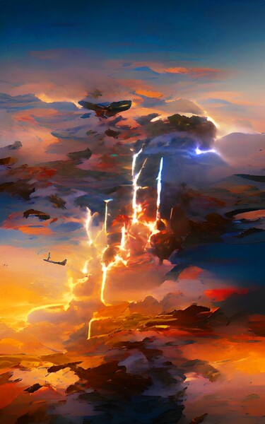 Grafika cyfrowa / sztuka generowana cyfrowo zatytułowany „LIGHTENING IN SKY 6” autorstwa Mahesh Tolani, Oryginalna praca, mo…