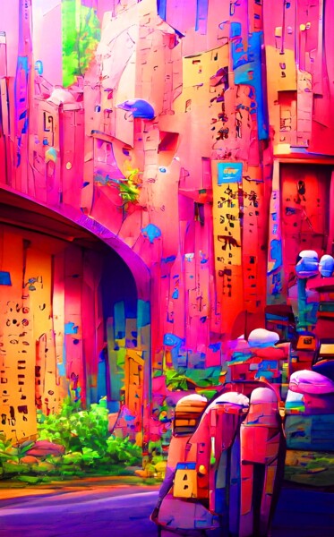 Digital Arts titled "COLOURFUL WALLS 3" by Mahesh Tolani, Original Artwork, Digital Painting