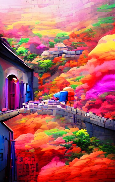 Digital Arts titled "COLOURFUL WALLS 7" by Mahesh Tolani, Original Artwork, Digital Painting