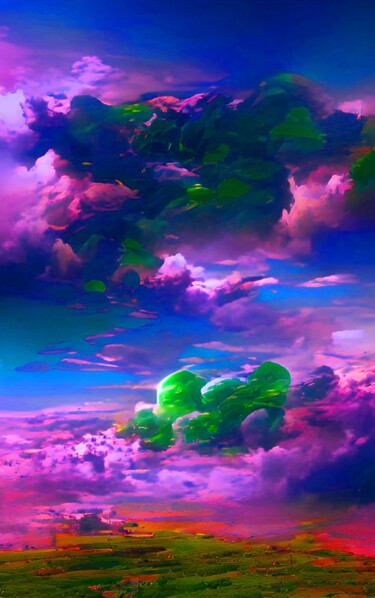 Digitale Kunst mit dem Titel "GREEN CLOUDS IN SKY" von Mahesh Tolani, Original-Kunstwerk, Digitale Malerei