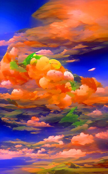 Digital Arts titled "orange clouds in sky" by Mahesh Tolani, Original Artwork, Digital Painting