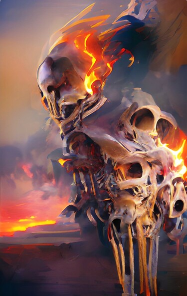 Digital Arts titled "BURNING SKELETON 2" by Mahesh Tolani, Original Artwork, Digital Painting
