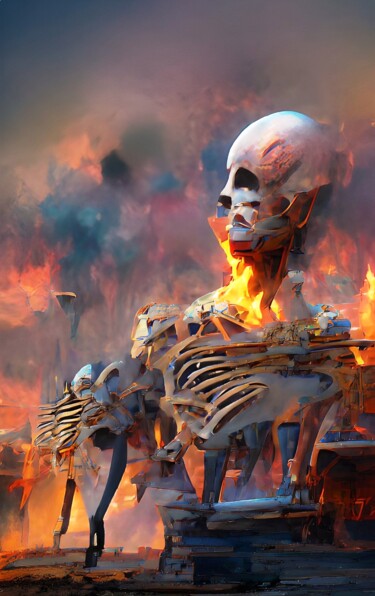 Digital Arts titled "BURNING SKELETON 3" by Mahesh Tolani, Original Artwork, Digital Painting