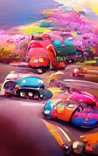 Digitale Kunst mit dem Titel "CARTOON CARS 2" von Mahesh Tolani, Original-Kunstwerk, Digitale Malerei