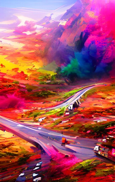 Digitale Kunst mit dem Titel "COLOURFUL ROAD" von Mahesh Tolani, Original-Kunstwerk, Digitale Malerei