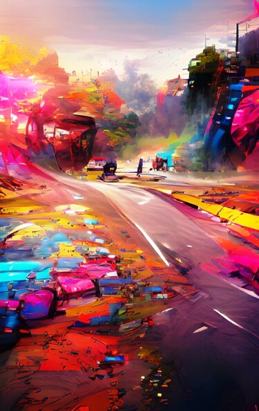 Arts numériques intitulée "COLOURFUL ROAD 2" par Mahesh Tolani, Œuvre d'art originale, Peinture numérique