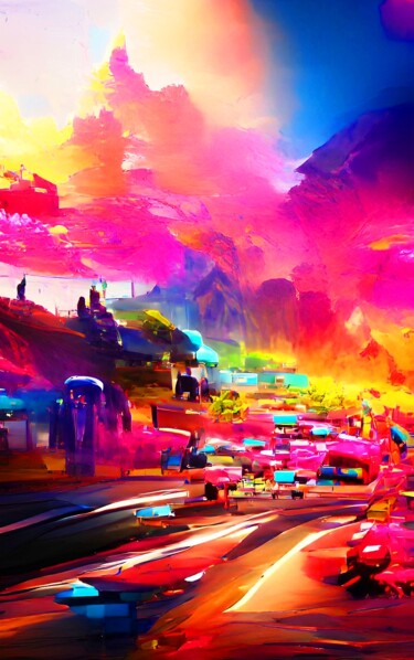 Digital Arts titled "COLOURFUL ROAD 3" by Mahesh Tolani, Original Artwork, Digital Painting