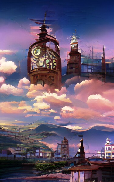 Digital Arts titled "CLOCK TOWER 4" by Mahesh Tolani, Original Artwork, Digital Painting