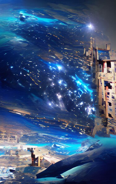 Arte digital titulada "BLUE STARS IN CITY 4" por Mahesh Tolani, Obra de arte original, Pintura Digital