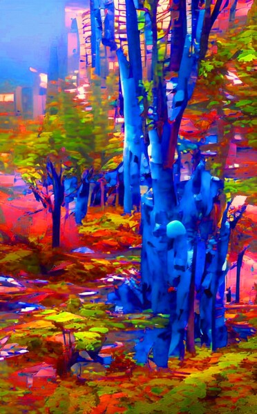 Arts numériques intitulée "BLUE TREES" par Mahesh Tolani, Œuvre d'art originale, Peinture numérique