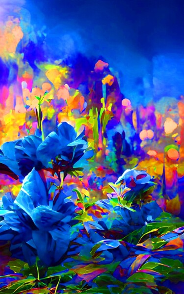 Digital Arts titled "BLUE FLOWERS" by Mahesh Tolani, Original Artwork, Digital Painting