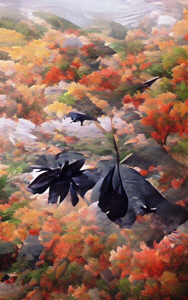 Arts numériques intitulée "BLACK LEAVES" par Mahesh Tolani, Œuvre d'art originale, Peinture numérique