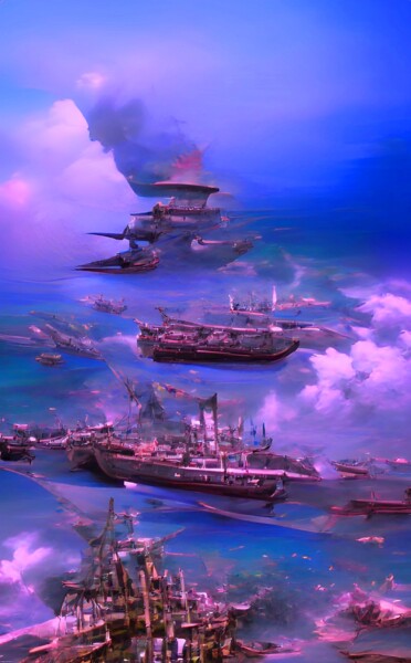 Digital Arts titled "WARSHIPS IN SEA 4" by Mahesh Tolani, Original Artwork, Digital Painting