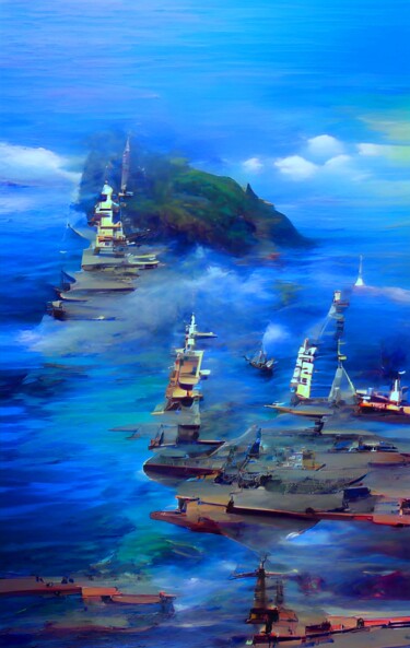 Digitale Kunst mit dem Titel "WARSHIPS IN SEA 6" von Mahesh Tolani, Original-Kunstwerk, Digitale Malerei