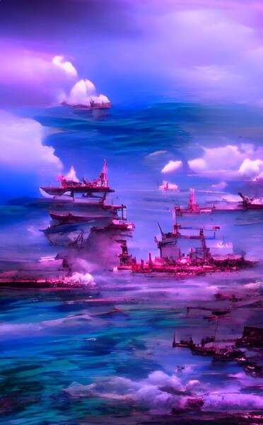 Digitale Kunst mit dem Titel "WARSHIPS IN SEA 7" von Mahesh Tolani, Original-Kunstwerk, Digitale Malerei