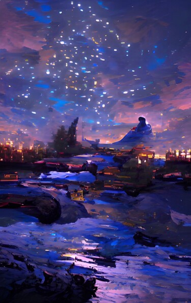 Digital Arts titled "A STARRY NIGHT" by Mahesh Tolani, Original Artwork, Digital Painting
