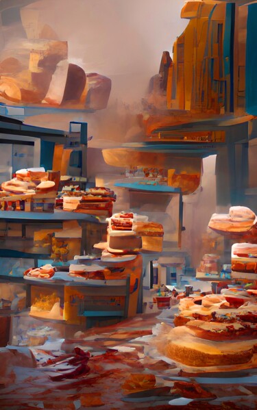 Digitale Kunst mit dem Titel "BAKERY SHOP 9" von Mahesh Tolani, Original-Kunstwerk, Digitale Malerei