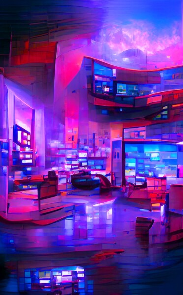Digitale Kunst mit dem Titel "TV SHOWROOM" von Mahesh Tolani, Original-Kunstwerk, Digitale Malerei