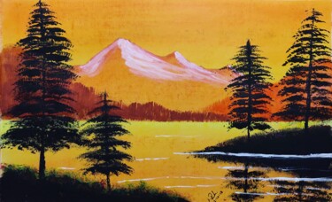 Pintura intitulada "Mountain Sunset.jpg" por Mahfuzur Rahman, Obras de arte originais, Acrílico