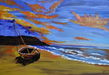 Painting titled "Sunset Rest.jpg" by Mahfuzur Rahman, Original Artwork, Acrylic