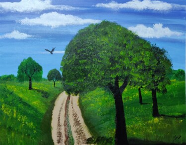 Painting titled "Green Way.jpg" by Mahfuzur Rahman, Original Artwork, Acrylic