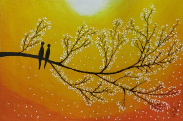 Pintura intitulada "Love Birds.jpg" por Mahfuzur Rahman, Obras de arte originais, Pastel