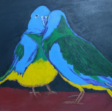 Schilderij getiteld "Turquoise Parrots.j…" door Mahfuzur Rahman, Origineel Kunstwerk, Acryl
