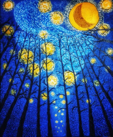 Painting titled "Horizon at Starry N…" by Mahfuzur Rahman, Original Artwork, Acrylic Mounted on Wood Panel