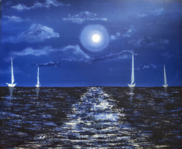Картина под названием "Moon Fill" - Mahfuzur Rahman, Подлинное произведение искусства, Акрил Установлен на Деревянная панель