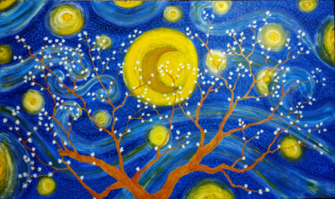 Картина под названием "The Blossoming Almo…" - Mahfuzur Rahman, Подлинное произведение искусства, Акрил Установлен на Деревя…