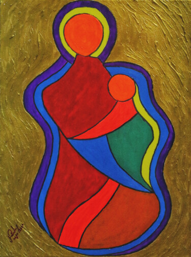 Malerei mit dem Titel "Flourishing Motherh…" von Mahfuzur Rahman, Original-Kunstwerk, Acryl