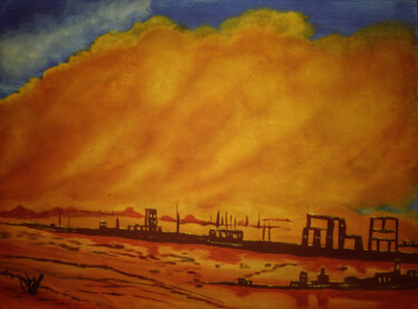 Painting titled "Desert Storm" by Mahfuzur Rahman, Original Artwork, Acrylic Mounted on Wood Panel