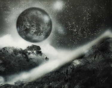 Malerei mit dem Titel "Dark Planet" von Mahfuzur Rahman, Original-Kunstwerk, Sprühfarbe