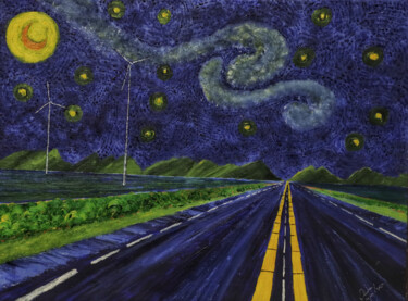 Painting titled "Way to the Starry N…" by Mahfuzur Rahman, Original Artwork, Acrylic Mounted on Wood Stretcher frame
