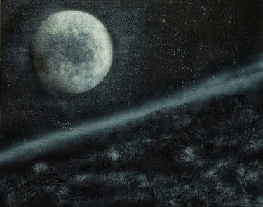 Malerei mit dem Titel "Second Moon" von Mahfuzur Rahman, Original-Kunstwerk, Sprühfarbe Auf Keilrahmen aus Holz montiert