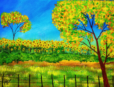 Painting titled "Sunflower Delight -…" by Mahfuzur Rahman, Original Artwork, Acrylic Mounted on Wood Panel
