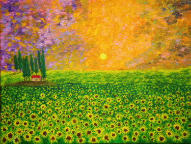 Pittura intitolato "Sunflower Delight -…" da Mahfuzur Rahman, Opera d'arte originale, Acrilico Montato su Pannello di legno