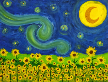 Painting titled "Sunflower Delight -…" by Mahfuzur Rahman, Original Artwork, Acrylic Mounted on Wood Panel
