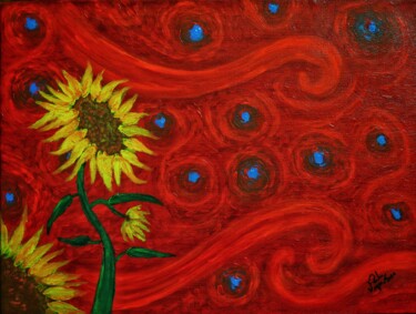 Pintura titulada "Flaming Flowers and…" por Mahfuzur Rahman, Obra de arte original, Acrílico