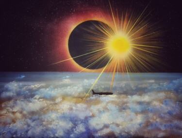 Painting titled "Eclipse above the C…" by Mahfuzur Rahman, Original Artwork, Acrylic