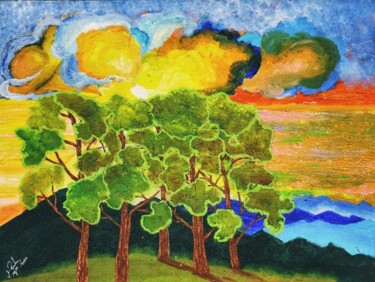 Peinture intitulée "Happy Trees - II" par Mahfuzur Rahman, Œuvre d'art originale, Acrylique