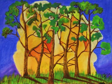 Painting titled "Happy Trees" by Mahfuzur Rahman, Original Artwork, Acrylic