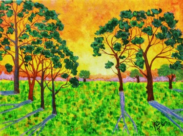 Painting titled "Forest vibes" by Mahfuzur Rahman, Original Artwork, Acrylic