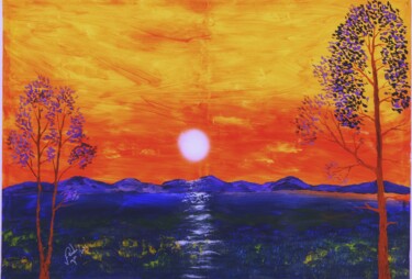 Painting titled "Palette of a Sunset" by Mahfuzur Rahman, Original Artwork, Acrylic