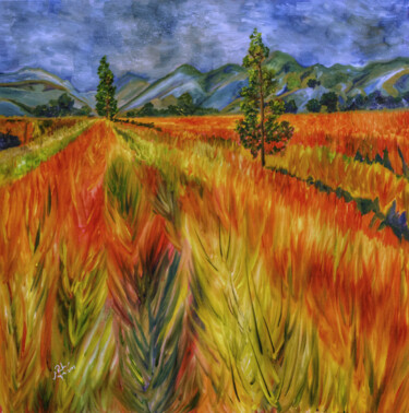 Картина под названием "Red Grains" - Mahfuzur Rahman, Подлинное произведение искусства, Масло