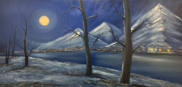 Pintura intitulada "Frozen Blue" por Mahfuzur Rahman, Obras de arte originais, Óleo