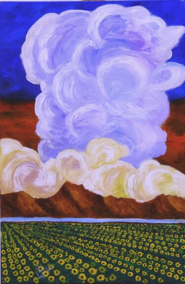 Peinture intitulée "Flaming Sunflowers" par Mahfuzur Rahman, Œuvre d'art originale, Acrylique